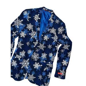 Sz 36 Shinesty Stay Weird & Shine On Men's Blue 2 Buttons Snowflakes Sport‎ Coat